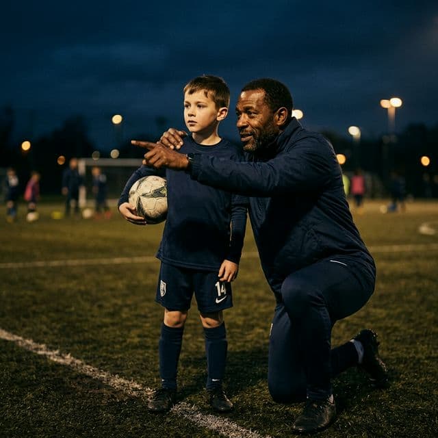 Coach mentoring a young player
